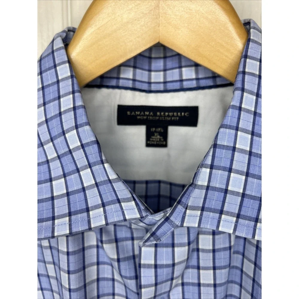 Banana Republic non iron slim fit men's‎ LS shirt size XL blue plaid